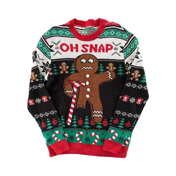 Ugly Christmas Sweater Oh Snap Gingerbread Man Holiday Christmas Sweater Size S - Picture 1 of 6
